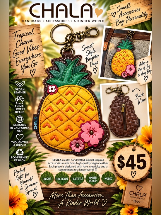 Chala Accessories - Chala Pineapple Key & Card Holder - Yellow, Green & Pink